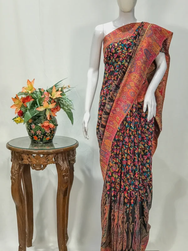 Black Modal Silk Kani Saree with Floral Pallu Design