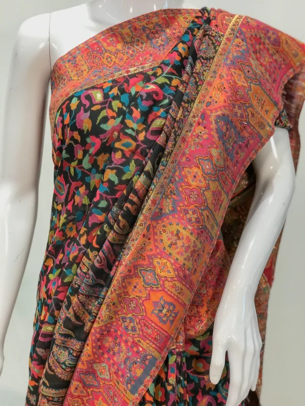 Black Modal Silk Kani Saree with Floral Pallu Design Front