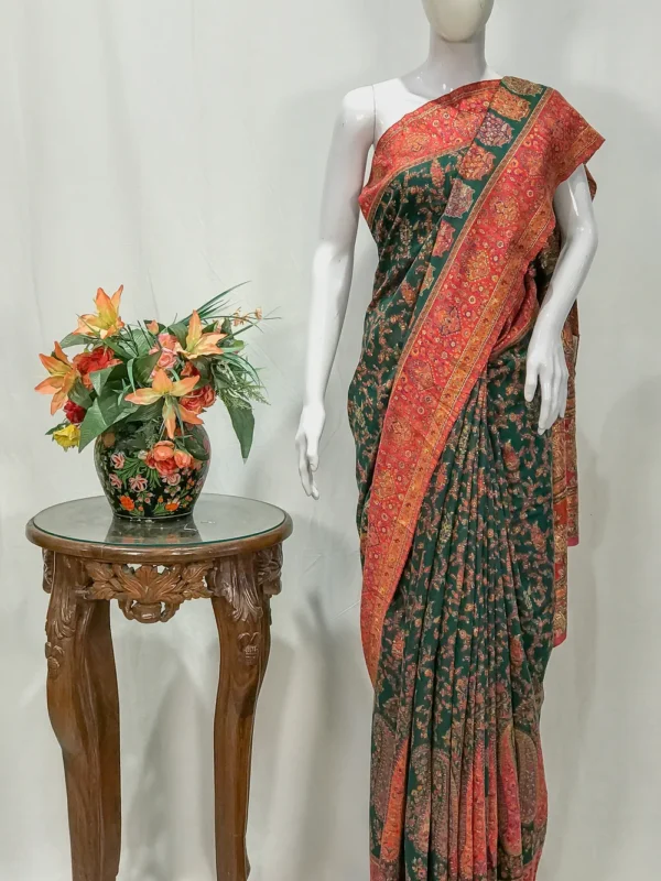 Green Modal Silk Kani Saree with Floral Pallu Design