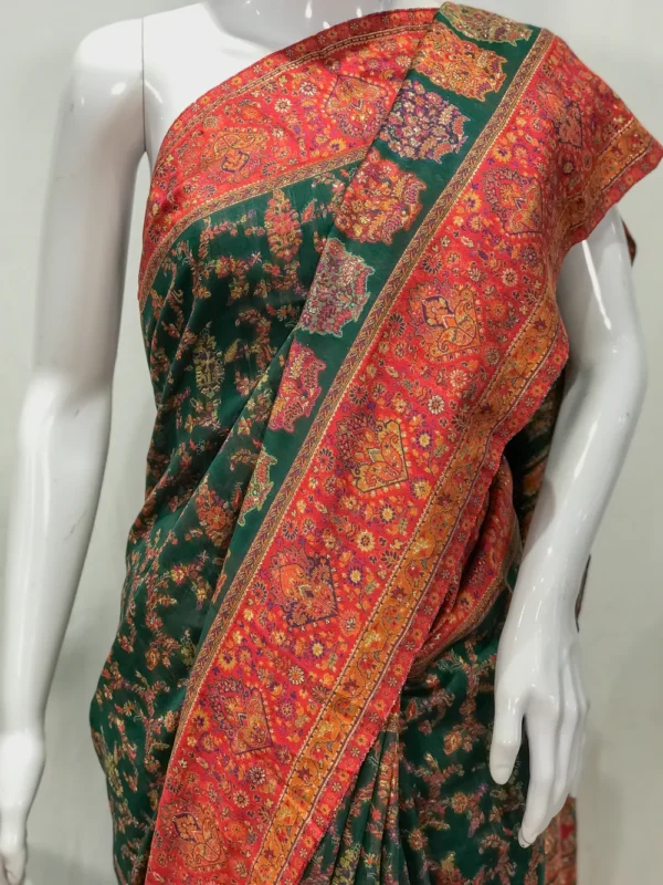 Green Modal Silk Kani Saree with Floral Pallu Design Front