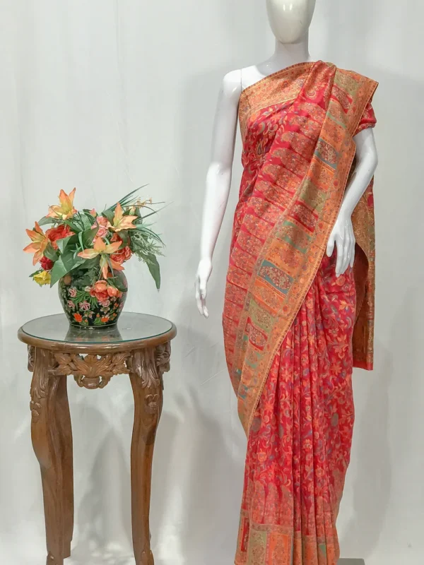 Pink Modal Silk Kani Saree with Floral Pallu Design