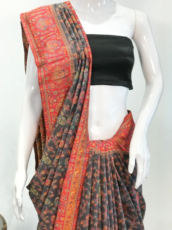Grey Modal Silk Kani Saree with Floral and Paisley Pallu Design Front