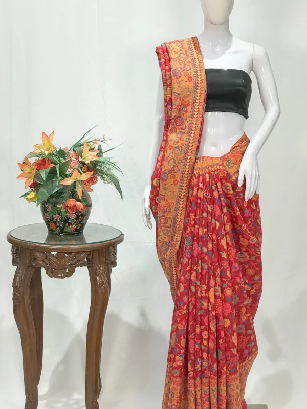 Red Modal Silk Kani Saree with Floral Design