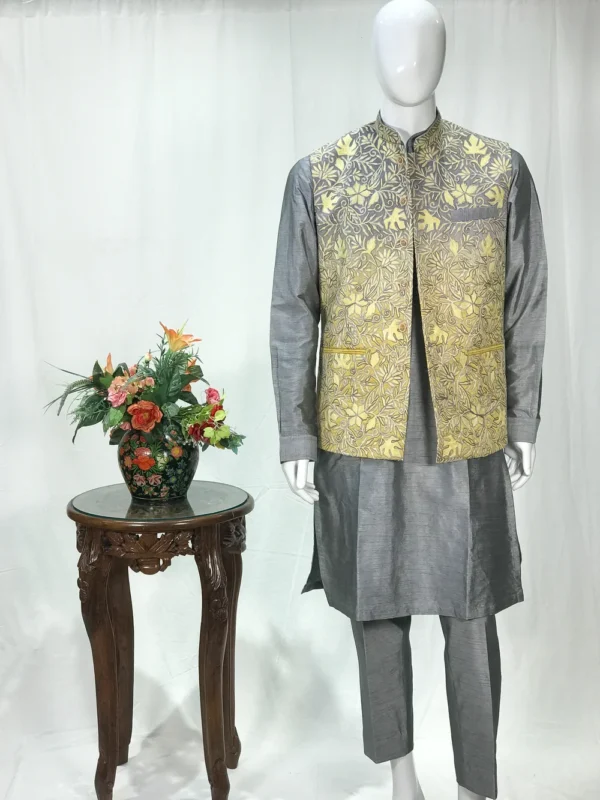 Ombre Art Raw Silk Nehru Jacket with Kashmiri Embroidery