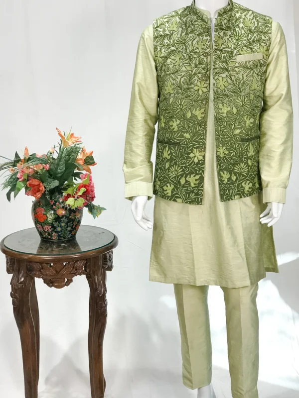 Art Raw Silk Aari Embroidered Ombre Nehru Jacket