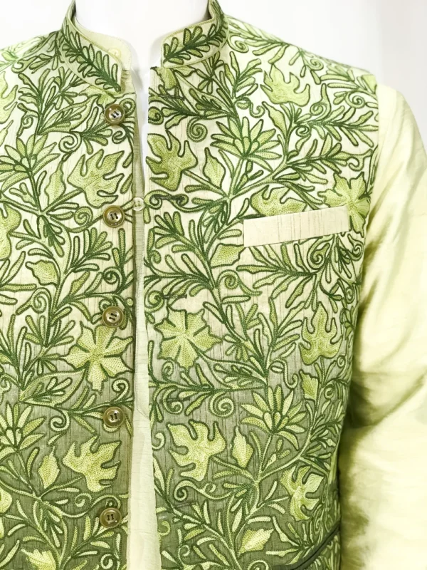 Art Raw Silk Aari Embroidered Ombre Nehru Jacket