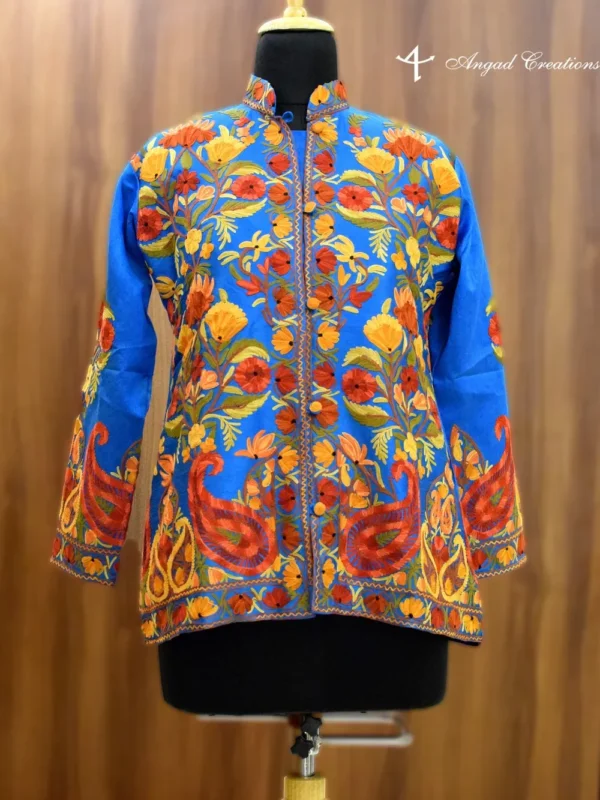 Art Raw Silk Jacket with Multi-Color Aari Embroidery