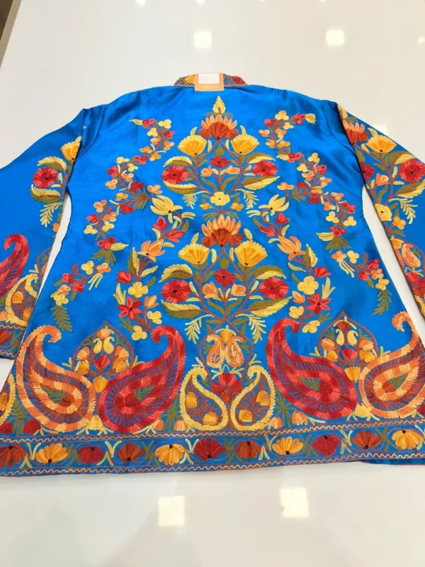 Art Raw Silk Jacket with Multi-Color Aari Embroidery