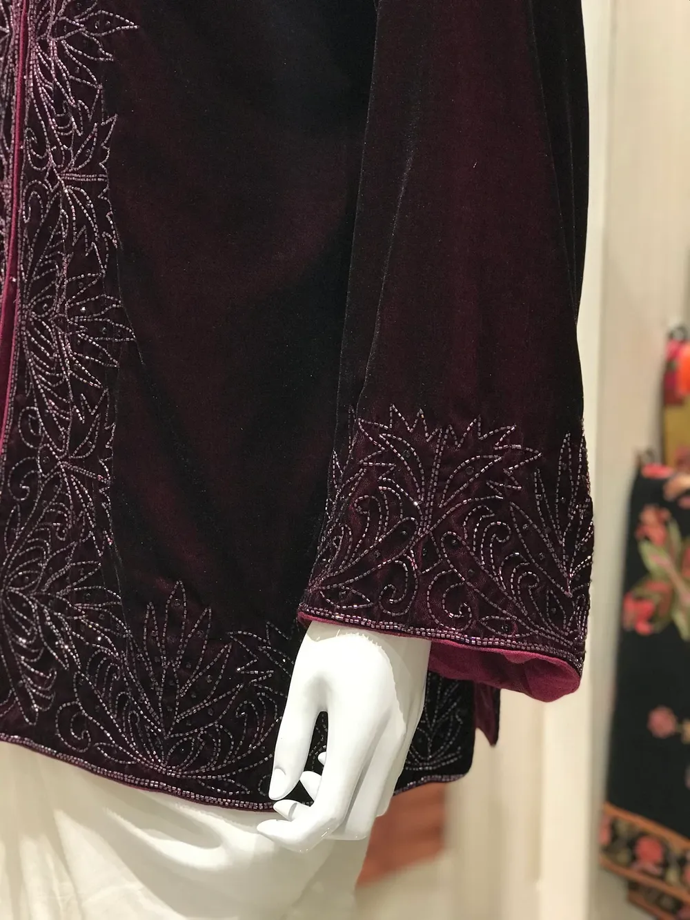 Wine Velvet Hand Cut-Daana Work Embroidered Jacket