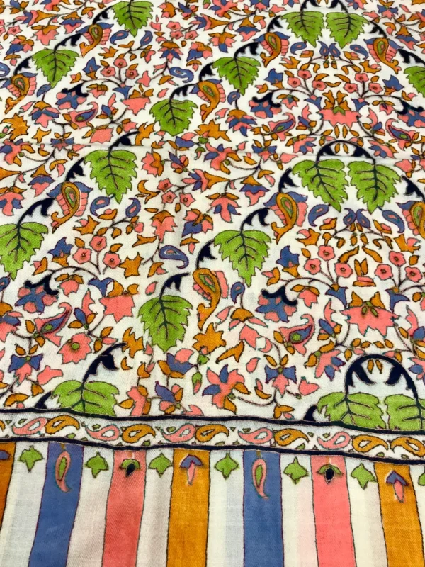 White Pure Pashmina Kalamkari Shawl Hand Painted and Hand Embroidered