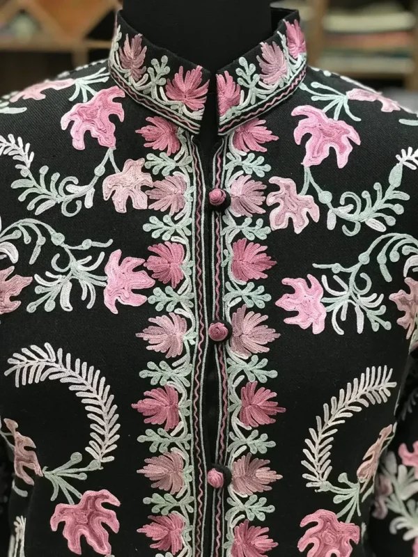 Black Woollen Jacket with Kashmir Aari Embroidery