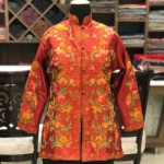 Art Raw Silk Jacket Red with Multi-Color Aari Embroidery