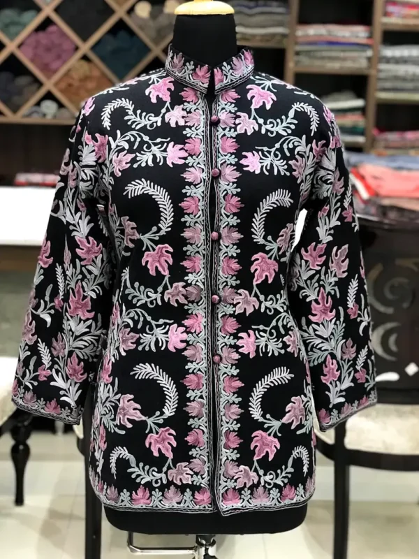 Black Woollen Jacket with Kashmir Aari Embroidery