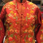 Art Raw Silk Jacket Red with Multi-Color Aari Embroidery