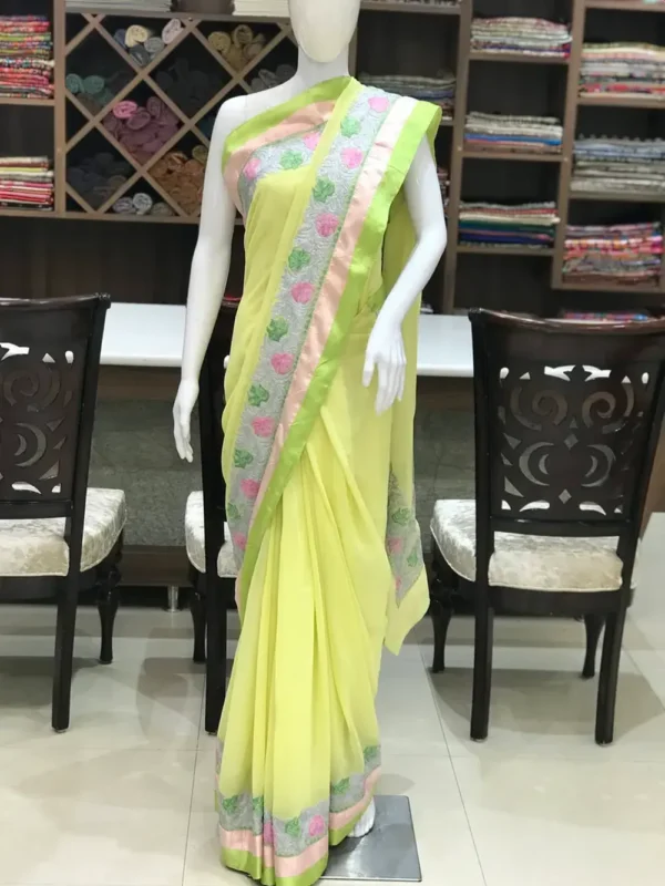 Zari & Aari Fusion Embroidered Yellow Kashmiri Saree