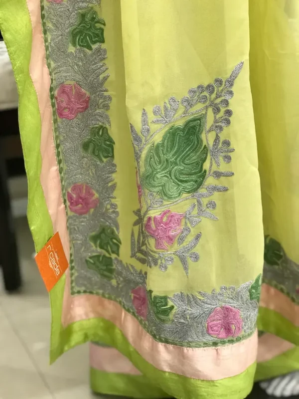Zari & Aari Fusion Embroidered Yellow Kashmiri Saree