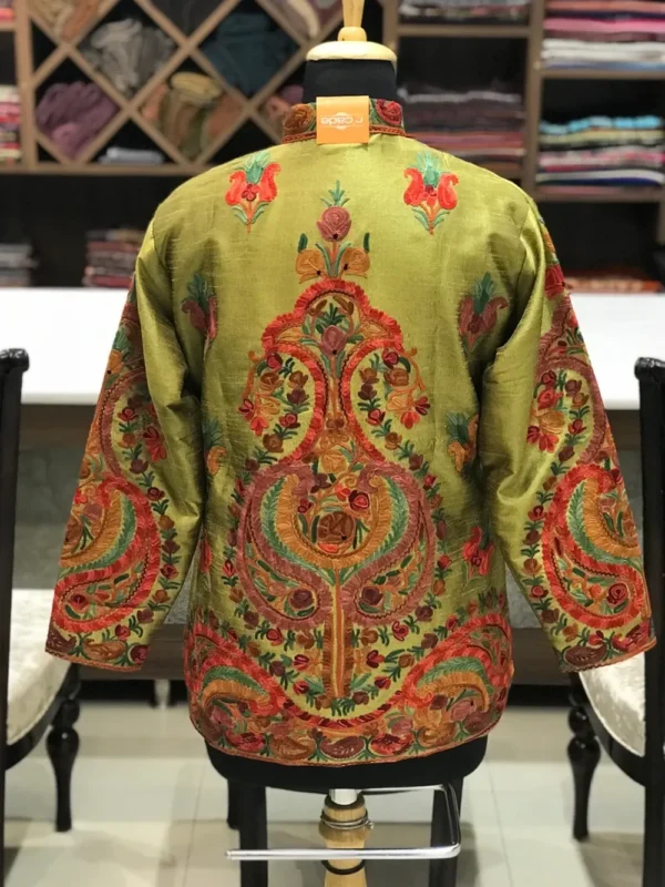 Multi-Color Aari Embroidery Art Raw Silk Jacket