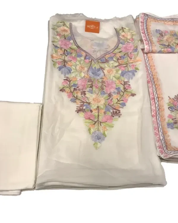 White Kashmiri Aari Embroidered Suit