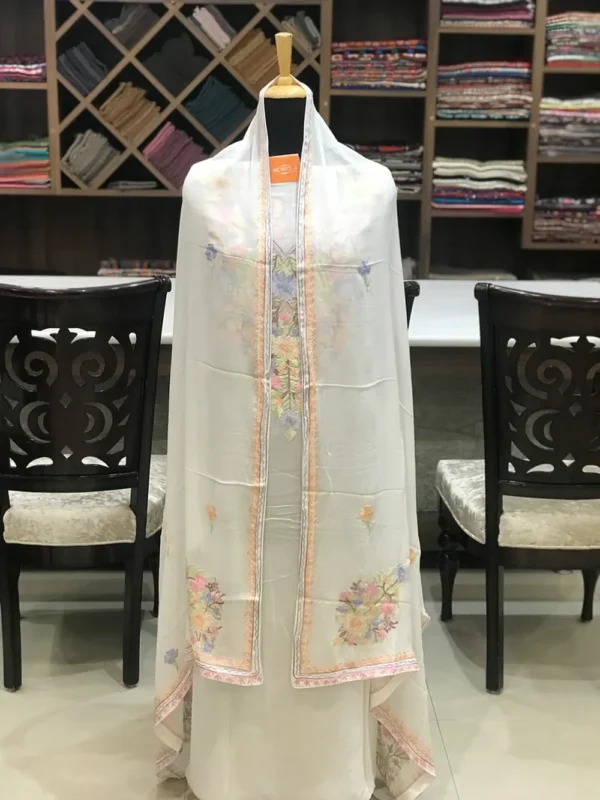 White Kashmiri Aari Embroidered Suit
