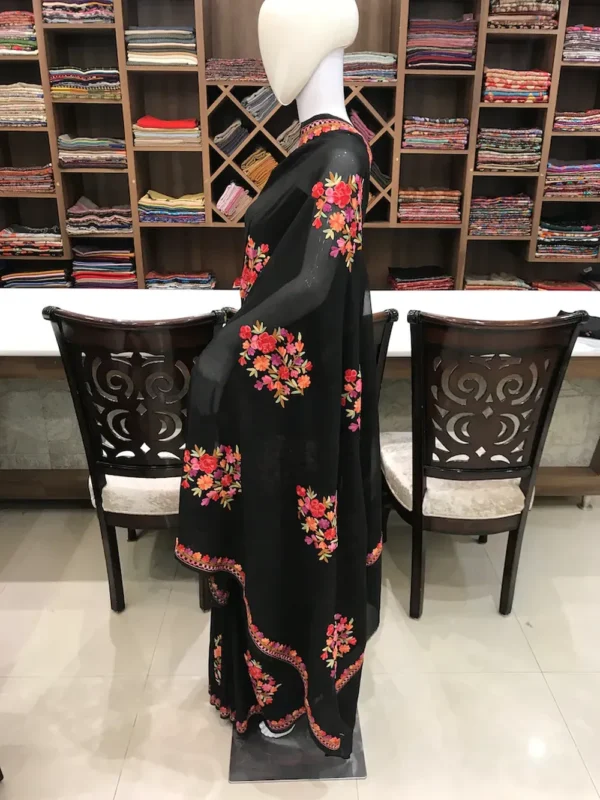Viscose Georgette Aari Embroidered Black Kashmiri Saree