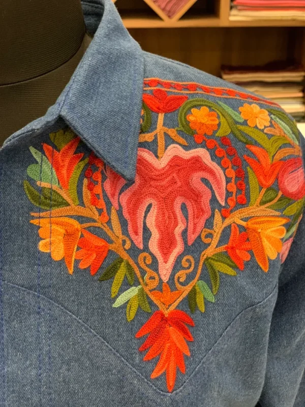 Blue Denim Aari Embroidered Jacket