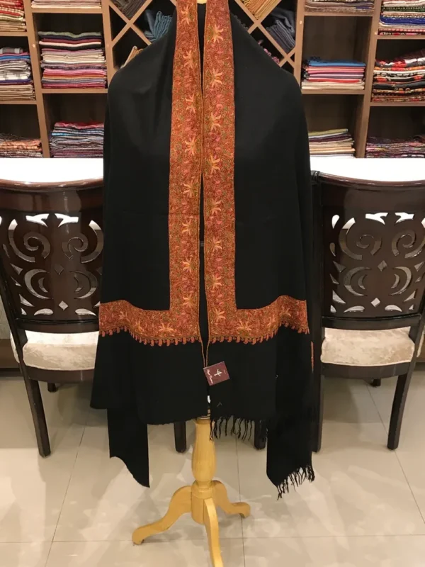 Floral Embroidered Black Pure Pashmina Sozni Shawl