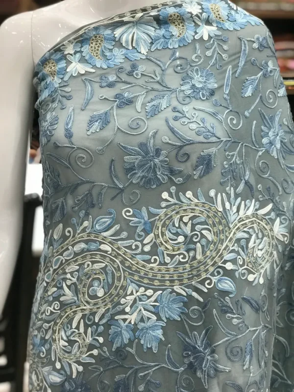 Viscose Georgette Aari Embroidered Grey Kashmiri Saree