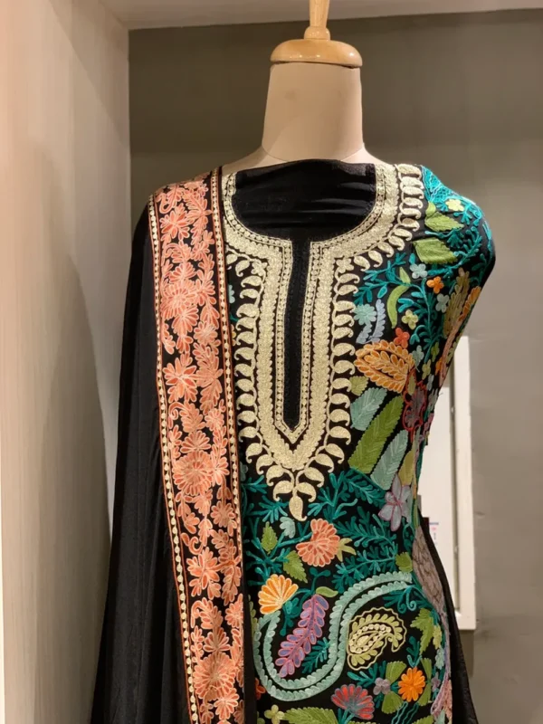 Black Tilla & Aari Fusion Embroidered Kashmiri Suit