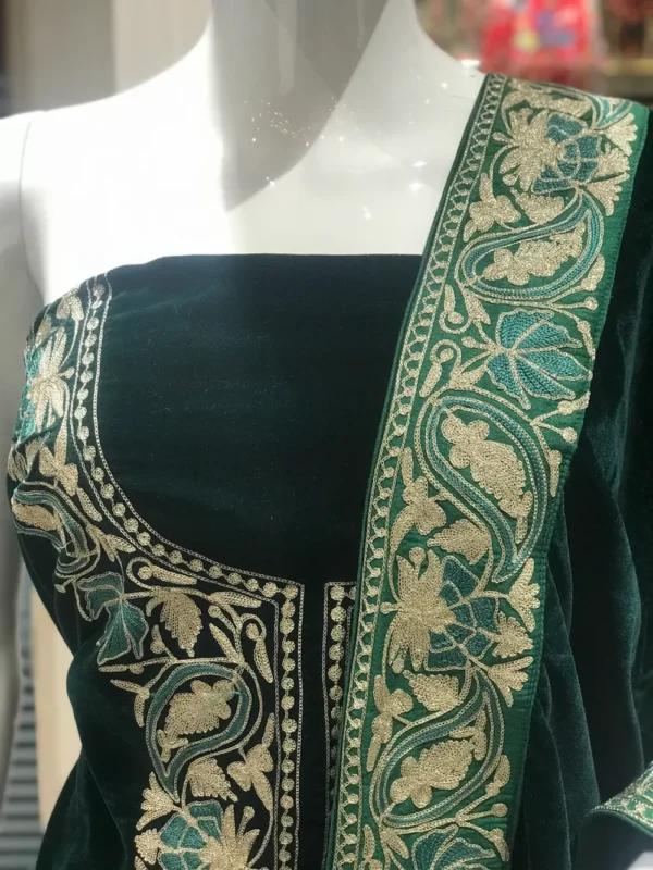 Green Velvet Suit with Intricate Zari & Tilla Embroidery