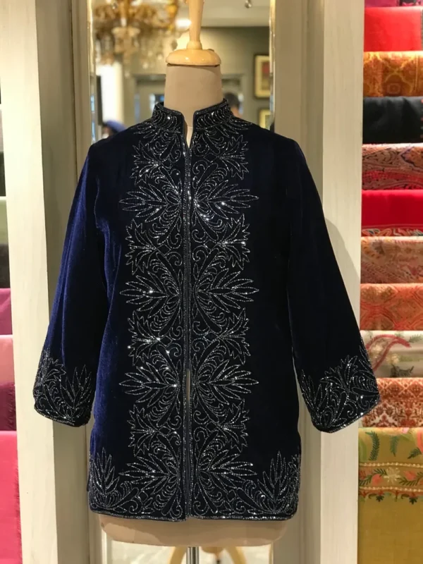 Blue Velvet Hand Cut-Daana Work Embroidered Jacket