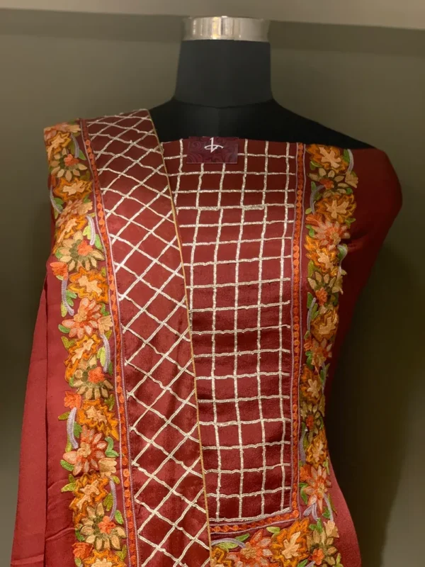 Red Gota & Aari Fusion Embroidered Kashmiri Suit