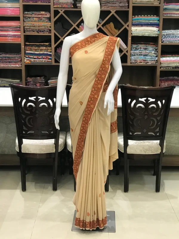 Crepe Sozni Hand Embroidered Kashmiri Saree