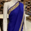Royal Blue Pure Crepe Zari Embroidered Kashmiri Saree
