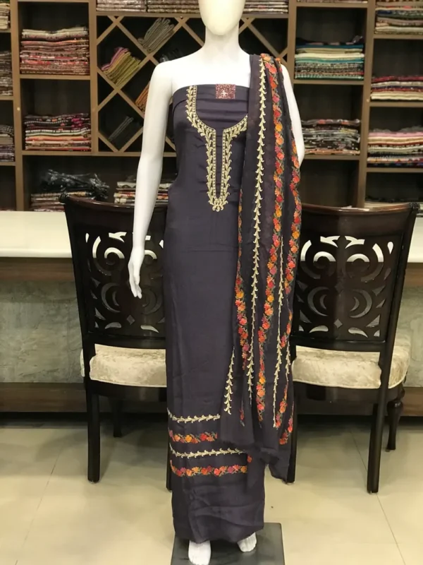 Ash Grey Alternate Tilla Aari Embroidered Kashmiri Suit