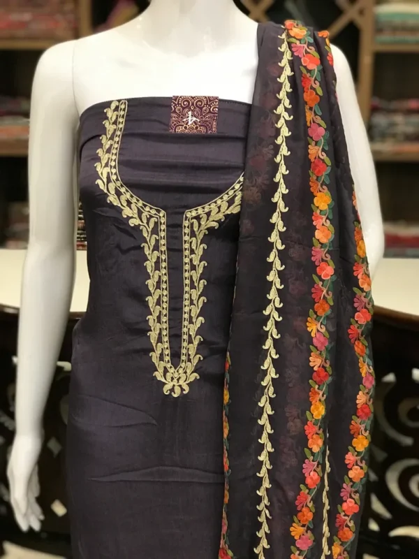 Ash Grey Alternate Tilla Aari Embroidered Kashmiri Suit