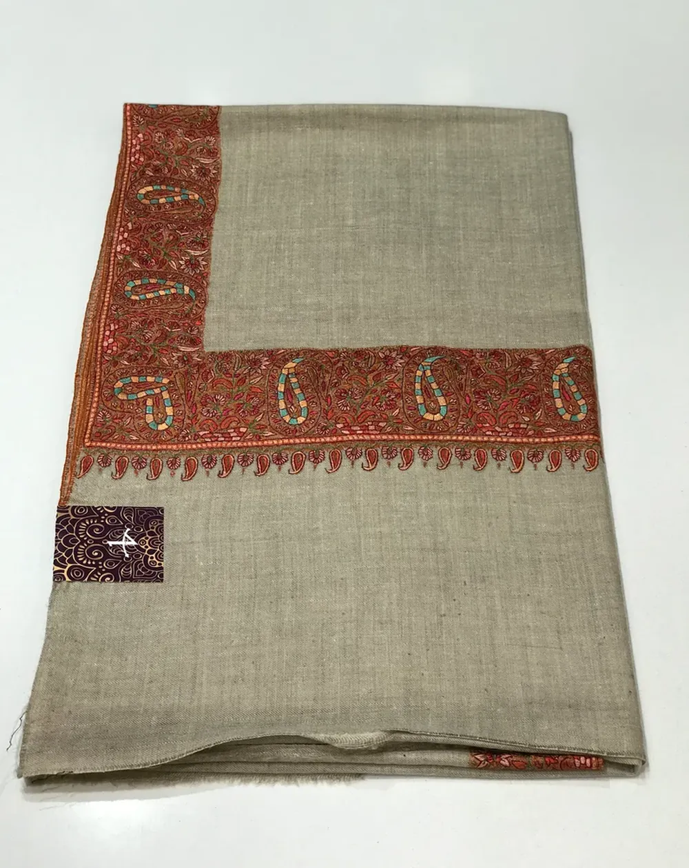 Multi Coloured Paisley Embroidered Natural Pure Pashmina Shawl With Sozni hand Embroidery