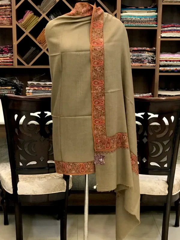 Pure Pashmina Shawl Natural Beige With Sozni hand Embroidery