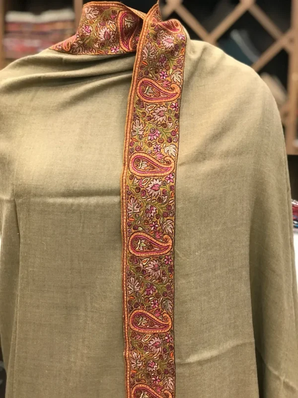 Pure Pashmina Shawl Natural Beige With Sozni hand Embroidery