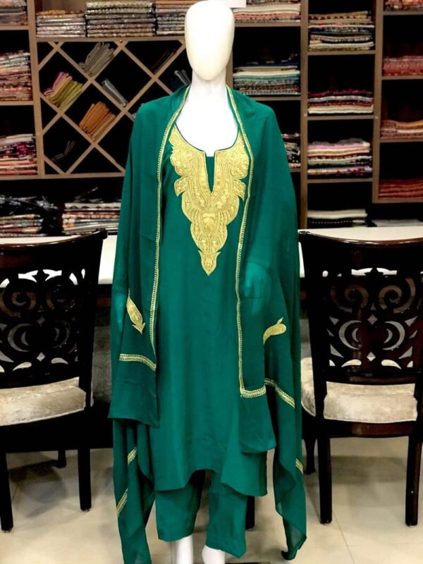 Green Hand Tilla Embroidered Kashmiri Suit
