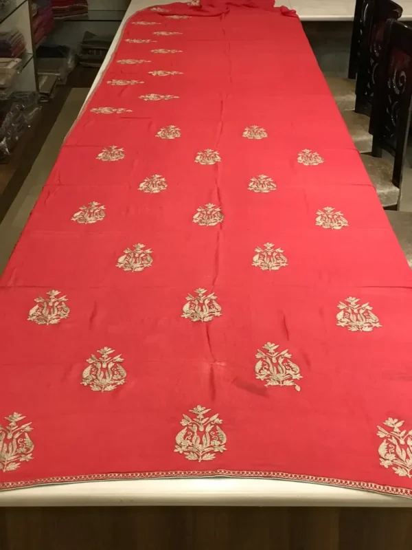 Pink Viscose Georgette Saree with Aari and Tilla Work