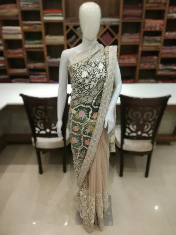 Net Saree with All-Over Kashmiri Aari Embroidery