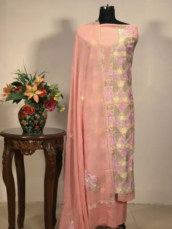 Pink Zari & Aari Fusion Kashmiri Woman Suit