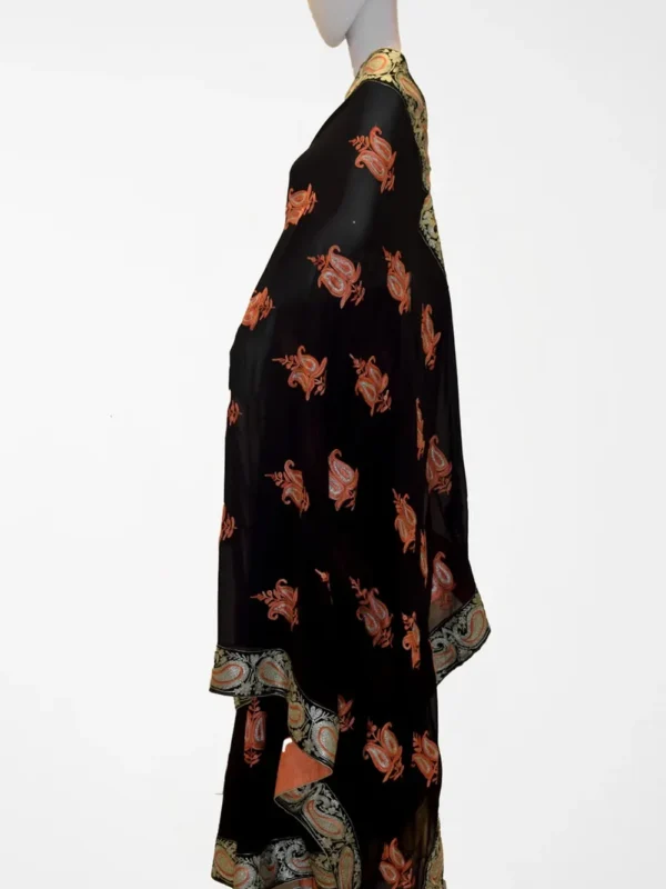 Black Viscose Georgette Aari Embroidered Kashmiri Saree