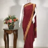 Maroon Indian Crepe Aari & Tilla Fusion Embroidered Kashmiri Saree