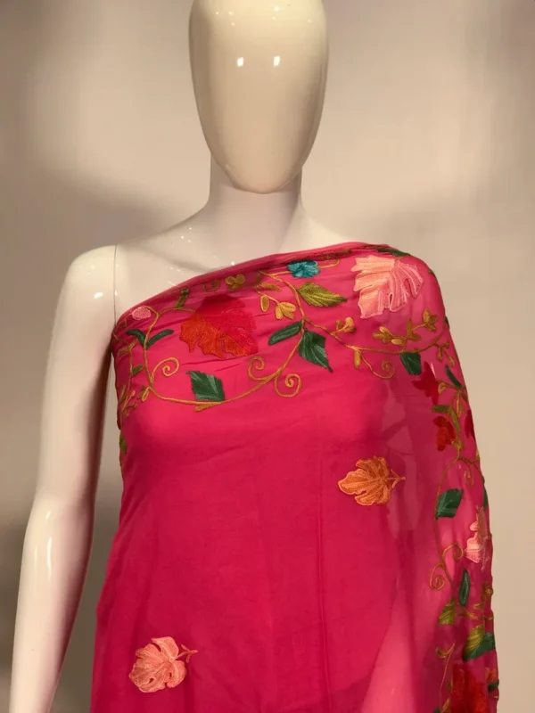Chinar Palla Jaal Embroidered Pink Kashmiri Saree