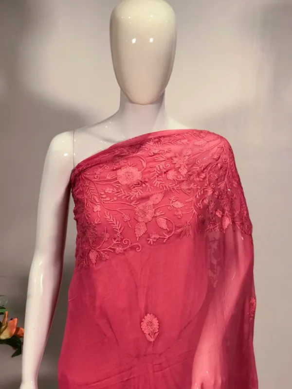 Chinar Palla Jaal Embroidered Pink Kashmiri Saree