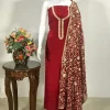 Red Salwar Suit with Kashmiri Tilla Puff Embroidery