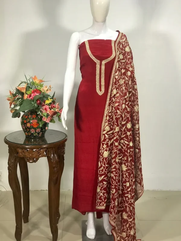 Red Salwar Suit with Kashmiri Tilla Puff Embroidery