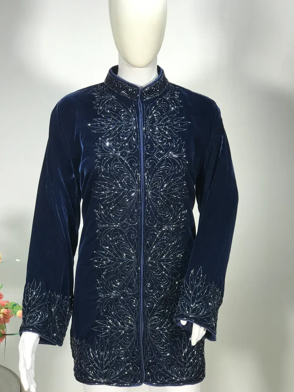 Blue Velvet Hand Cut-Daana Work Embroidered Jacket
