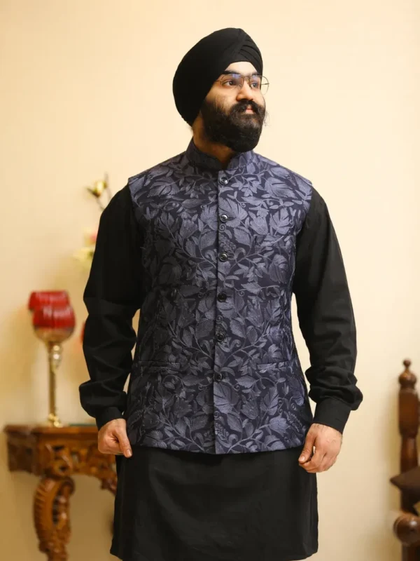 Nehru Jacket Black with Kashmiri Aari Embroidery